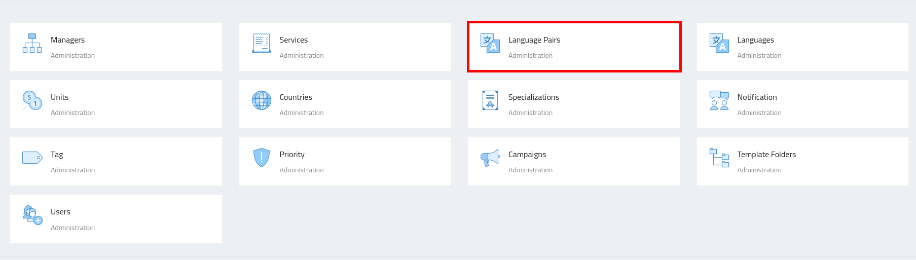 Access to Language Pair configuration.